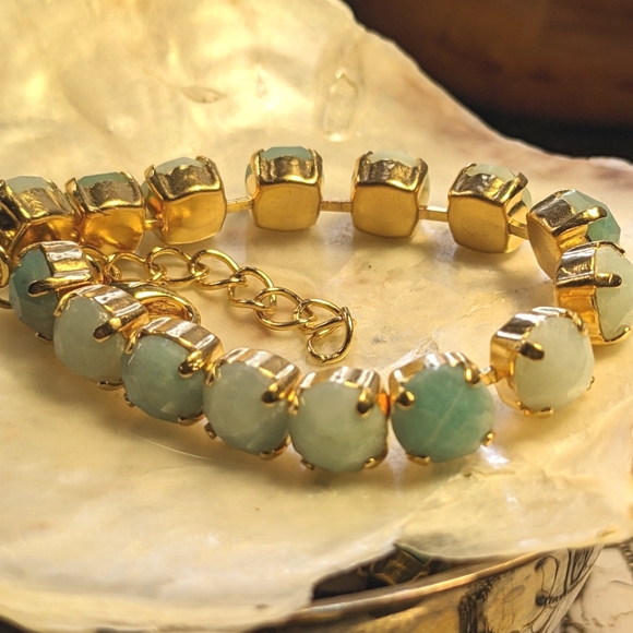 Genuine Amazonite on 14k Gold Plated Bracelet - Picture 3 of 6